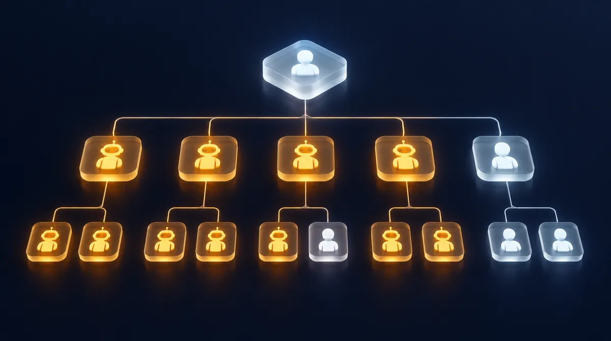Organigramm mit Positionen, die ganz oder teilweise mit KI besetzt sind