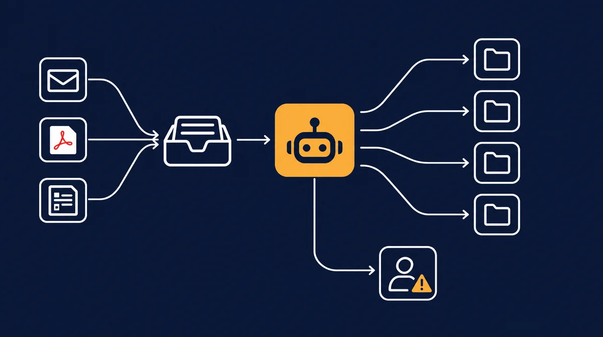 AI for back-office work: an AI agent triages the inbox, records cases in the system and routes exceptions to a person