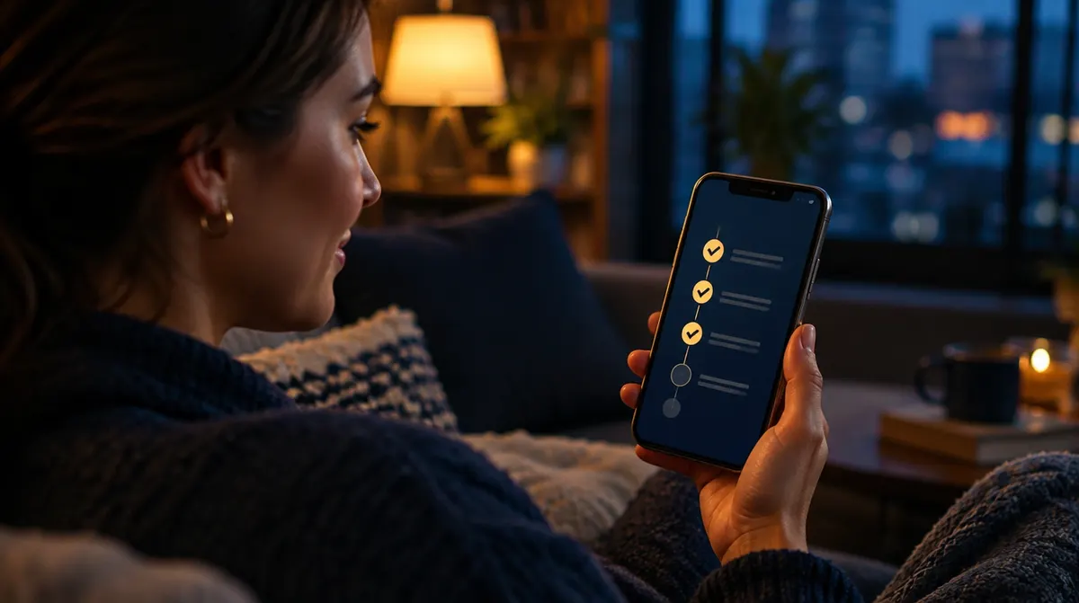 Customer checks the status of her case in the customer portal on her smartphone