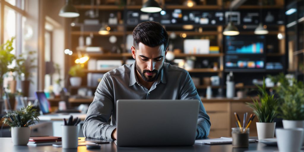 Professioneller IT-Freelancer arbeitet an einem Laptop.